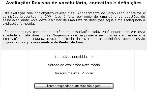 Questionário para Avaliação 