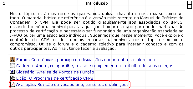 Avaliação no tópico