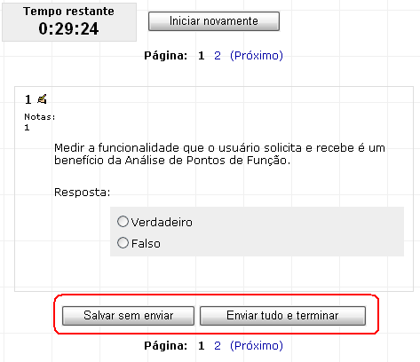 Comandos no questionário